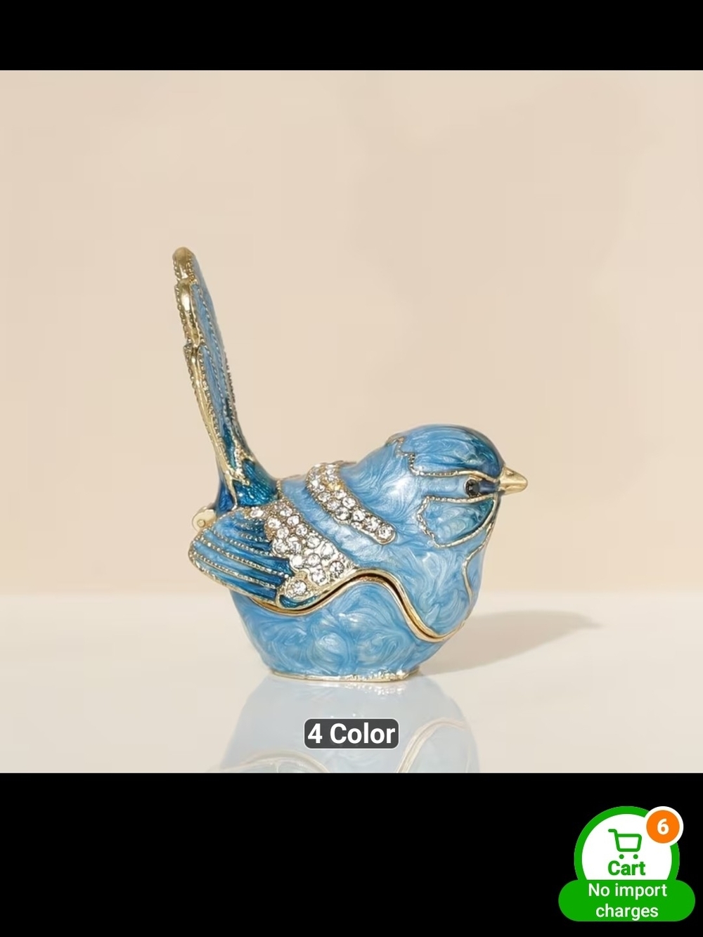 Blue Jeweled Bird Trinket Box